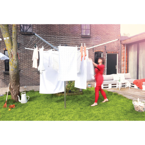 Brabantia LiftOMatic Outdoor Clothesline (164 ft) with Ground Spike, Cover, Clothespins and